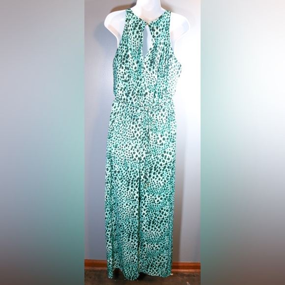 Jennifer Lopez Green Leopard Print Halter Maxi Dress Size 16 Casual Feminine - Picture 6 of 14